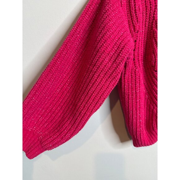 Old Navy Girls Pink Chenille Sweater Metallic Knit Crew Top M (8) ✨ Winter Cozy - Picture 4 of 12